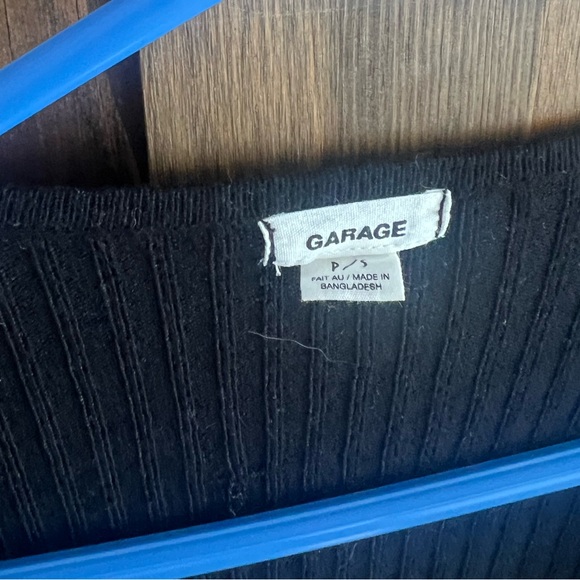 Garage Black Long Sleeve Tie Front Ribbed Knit Sweater Top - Picture 3 of 7